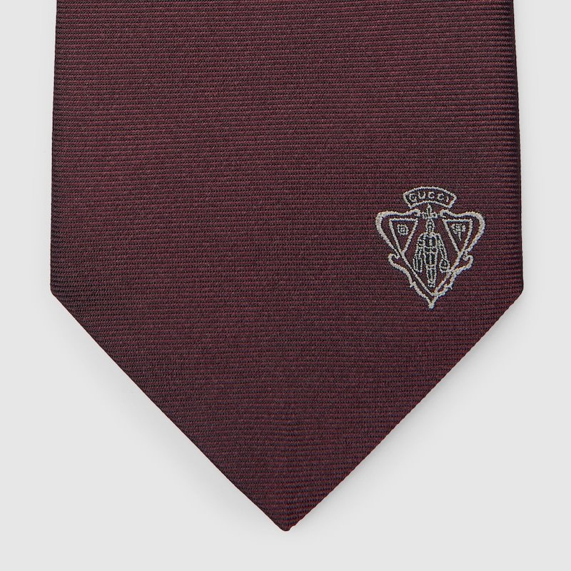 Gucci Logo Crest Jacquard Silk Tie In Red