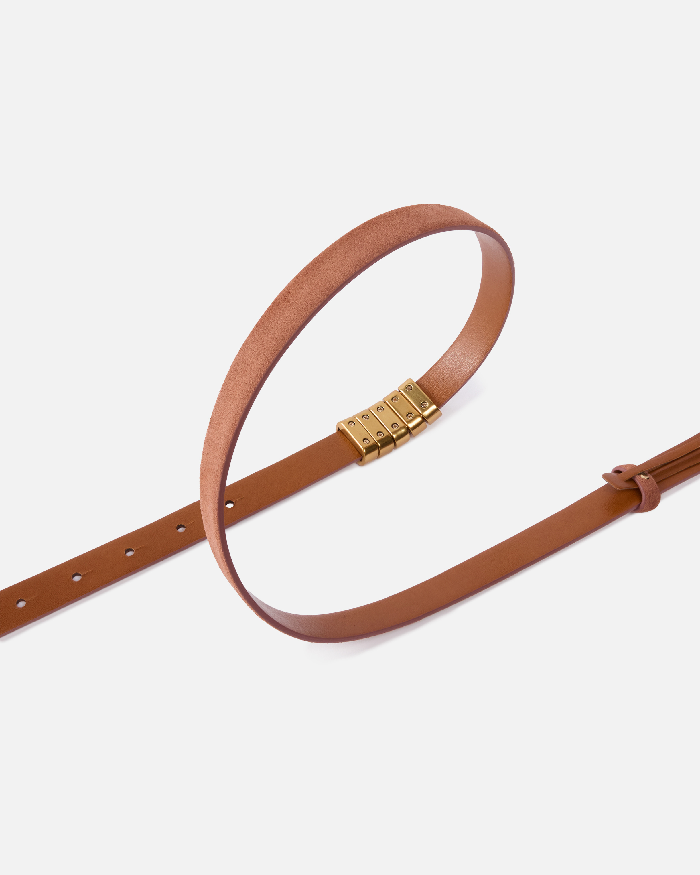 Pinko Thin Suede Belt With Logo-branded Rings, 2cm In Brown