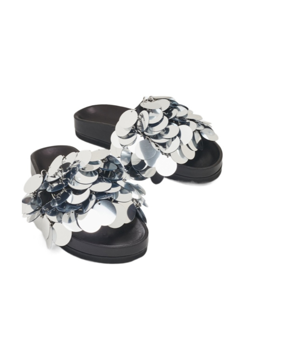 Shop Rabanne Sparkle Disc-detailing Sandals In White