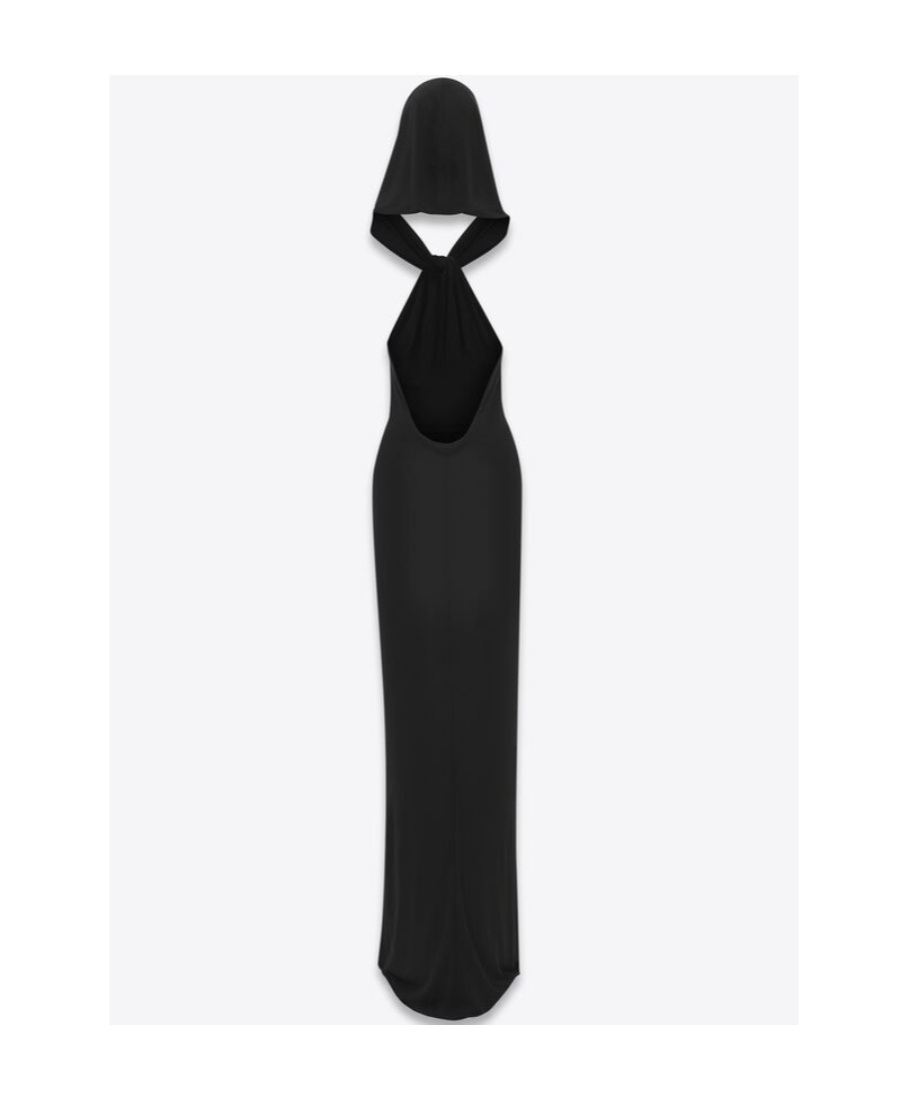 Saint Laurent Hooded Long Dress In Black