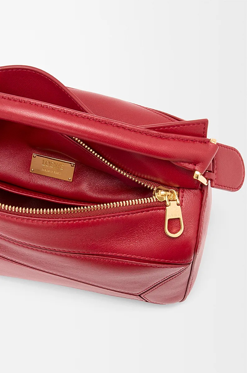 Loewe Small Featherlight Puzzle Bag In Nappa Lambskin In Red