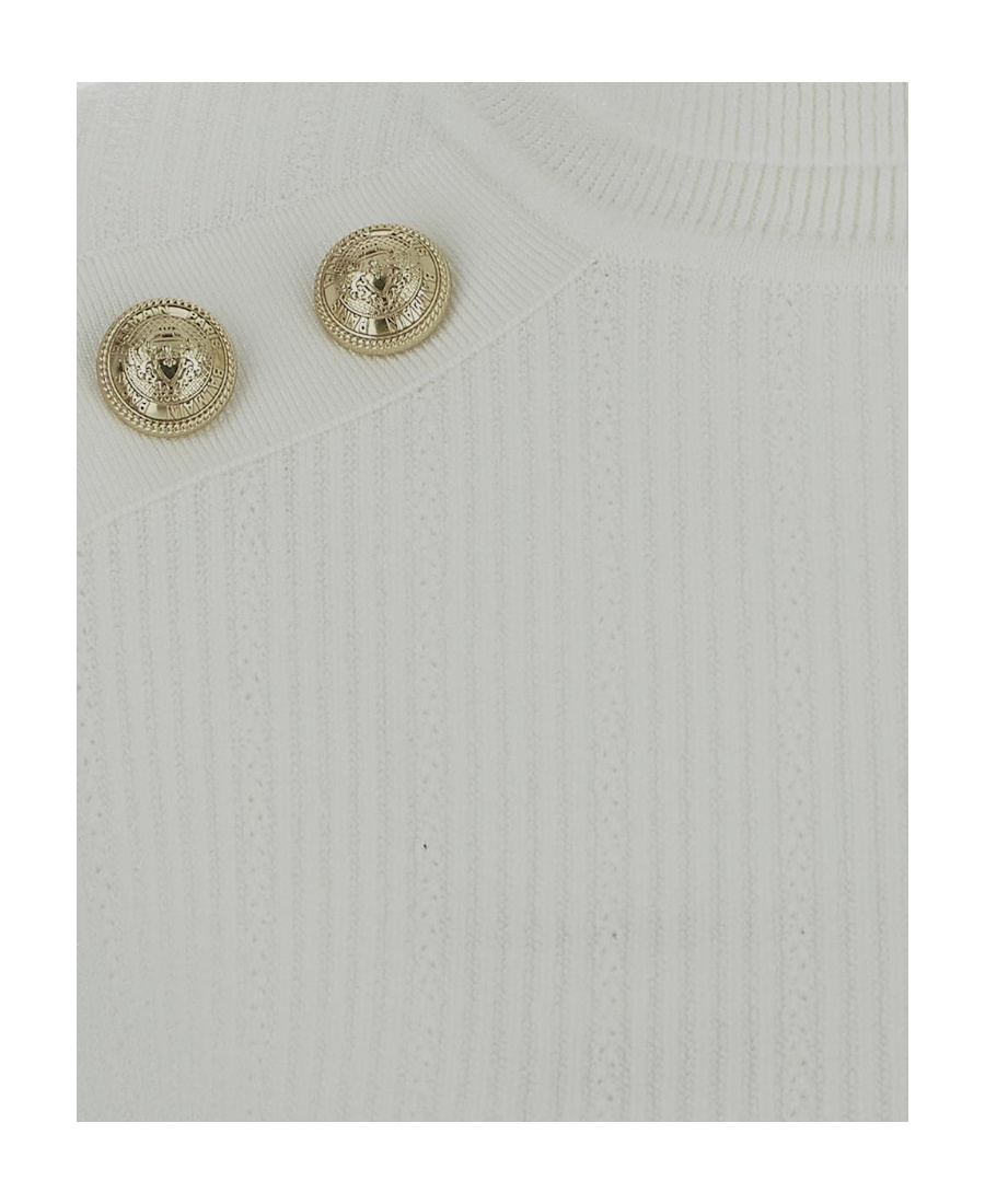 Balmain Button Embellished Turtleneck Jumper In Gray