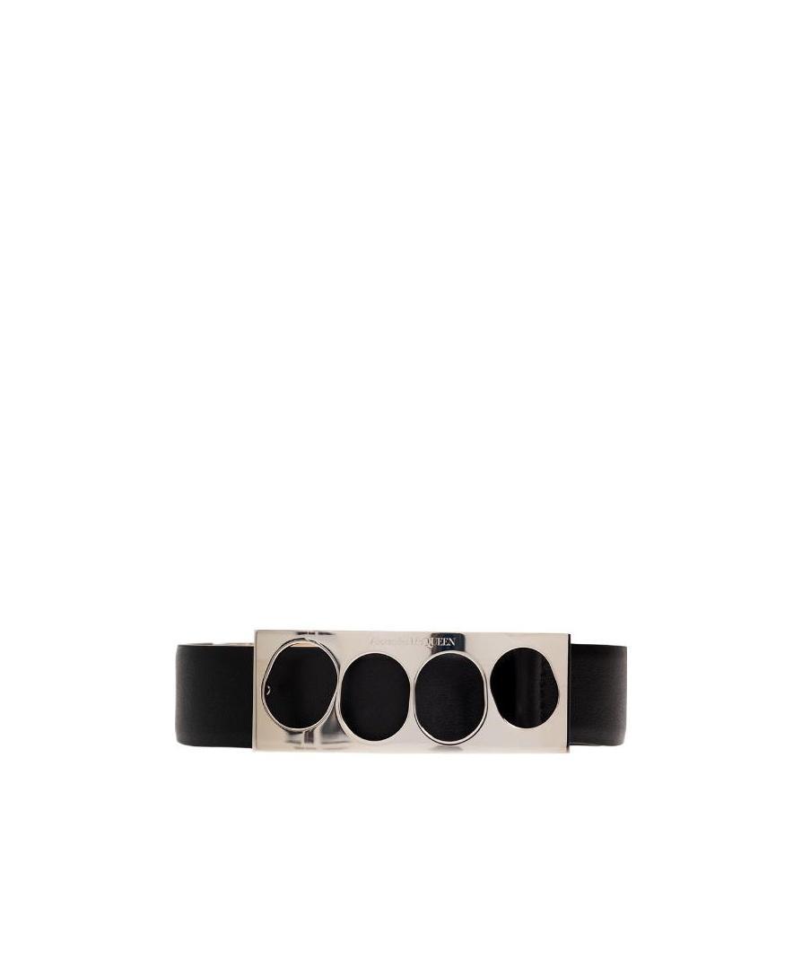 Alexander Mcqueen The Grip Buckled Belt In Calf Leather In Black