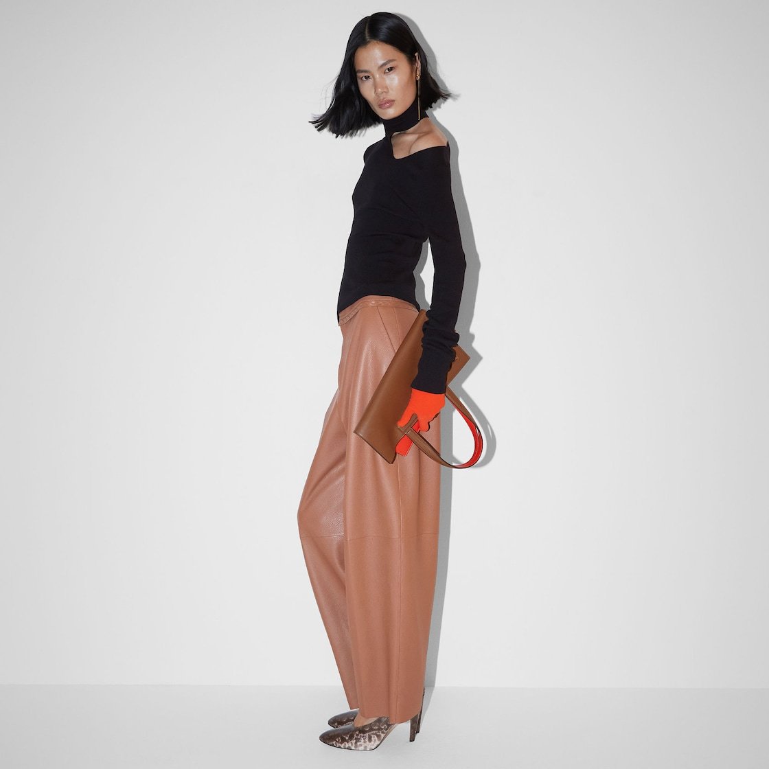 Fendi Tan Coloured Leather Trousers In Brown