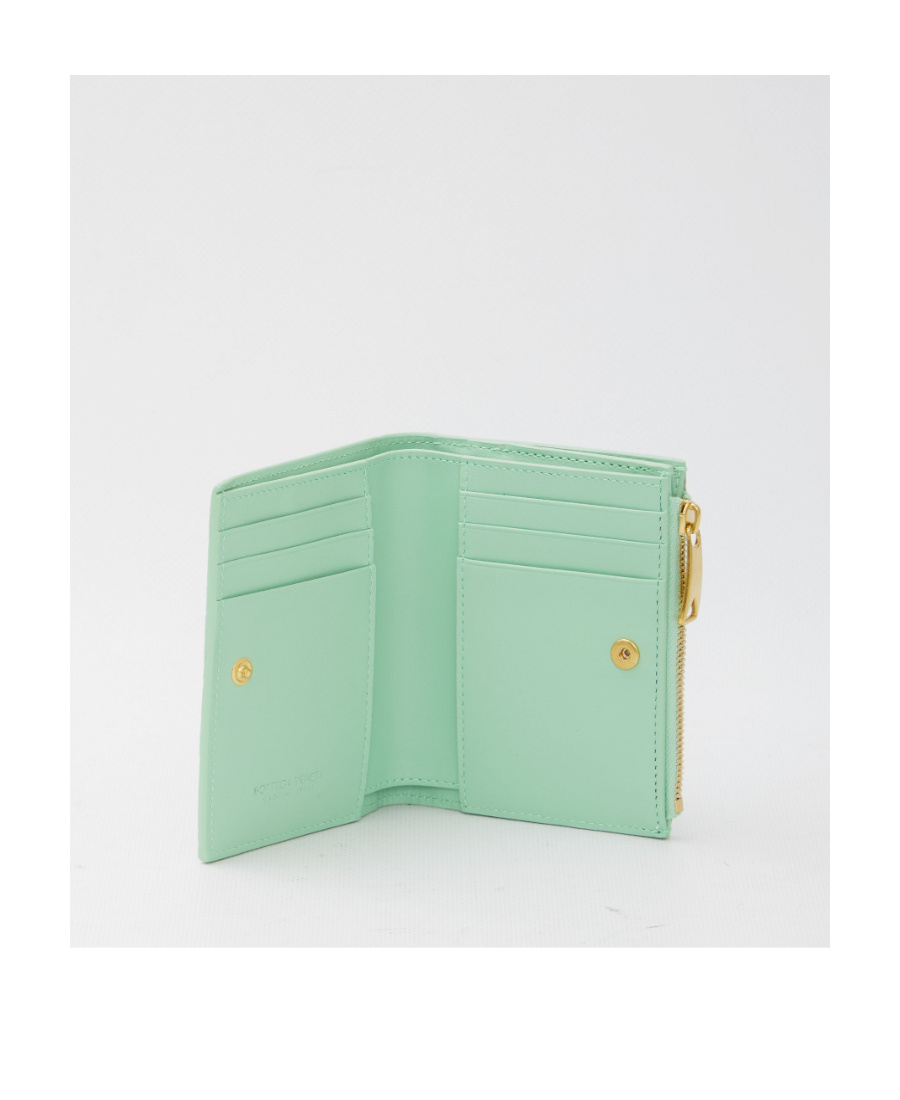 Bottega Veneta Small Woven Zipper Wallet In Green