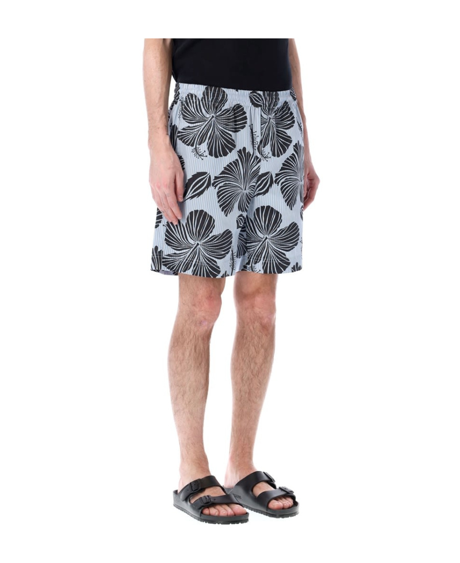 Msgm Striped Hibiscus Printed Shorts In Multicolor