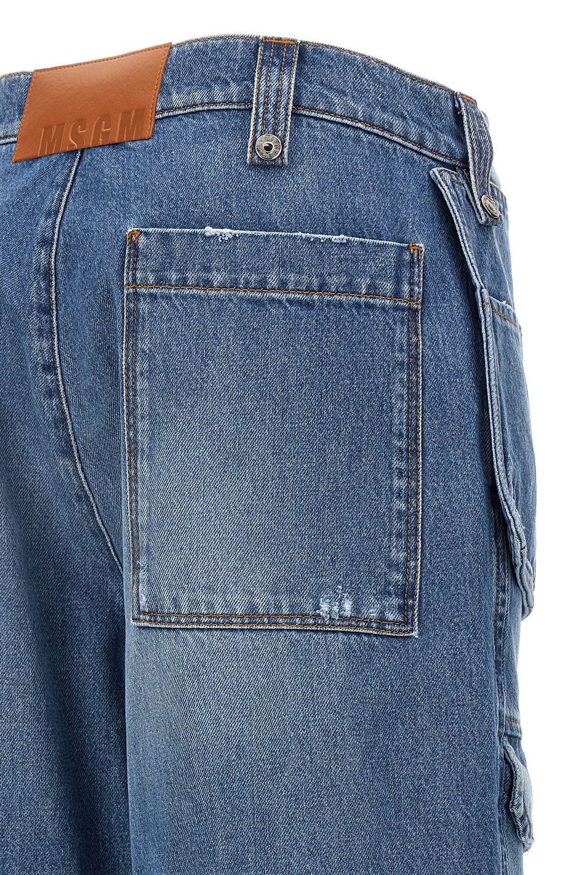 Msgm Cargo Denim Jeans Multi Pockets In Blue