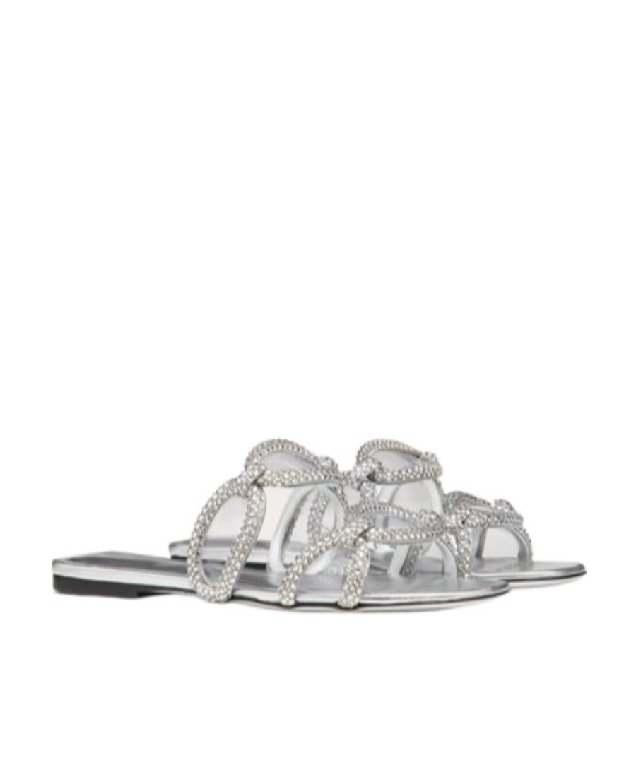 Valentino Chain 1967 Crystal Embellished Sandals In Gray