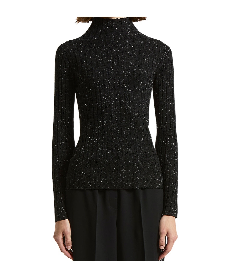 Peserico Wool And Viscose Rib-knit Mock-polo-neck Jumper With Lurex In Black