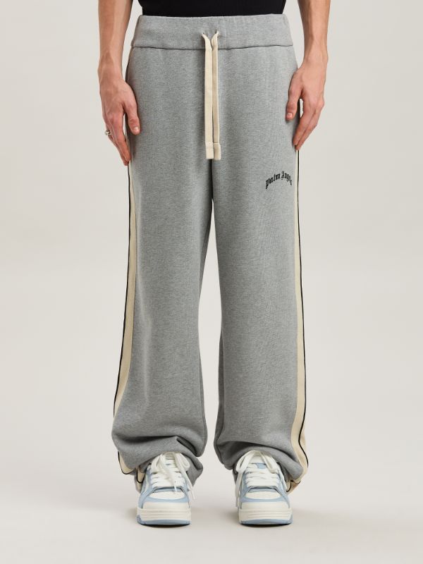 Palm Angels Curved Logo Printed Sweatpants In Gray