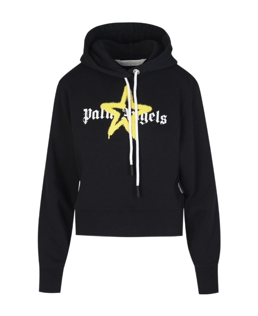 Palm Angels Long-sleeved Hooded Sweater In Black