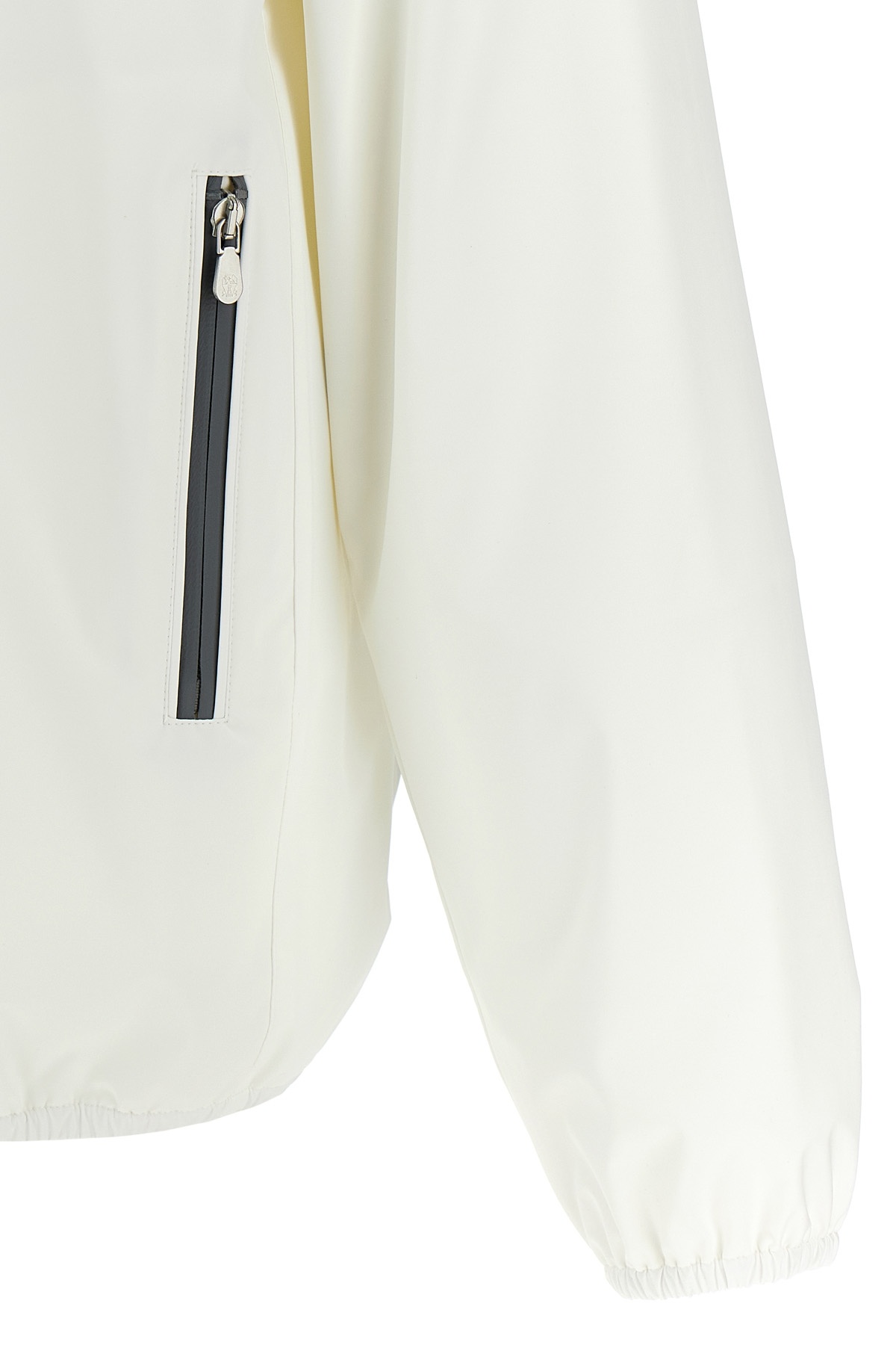 Brunello Cucinelli Waterproof Logo Jacket With Hood And Pockets In White
