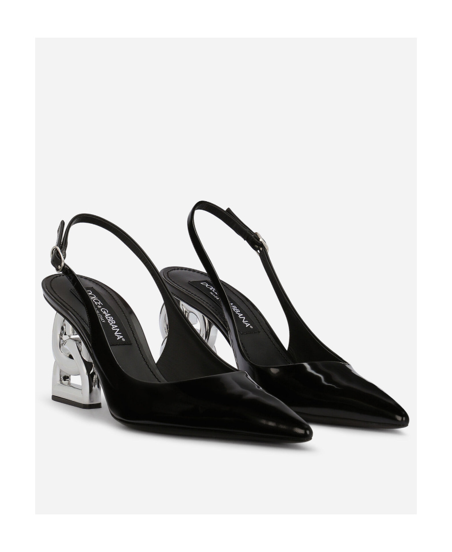 Dolce & Gabbana Lollo 75 Slingback Pumps In Polished Leather In Black
