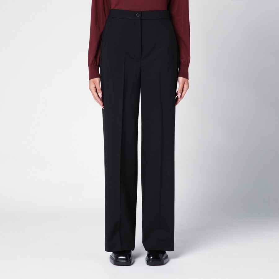 Department Five Navy Blue Wool-blend Trousers In Black