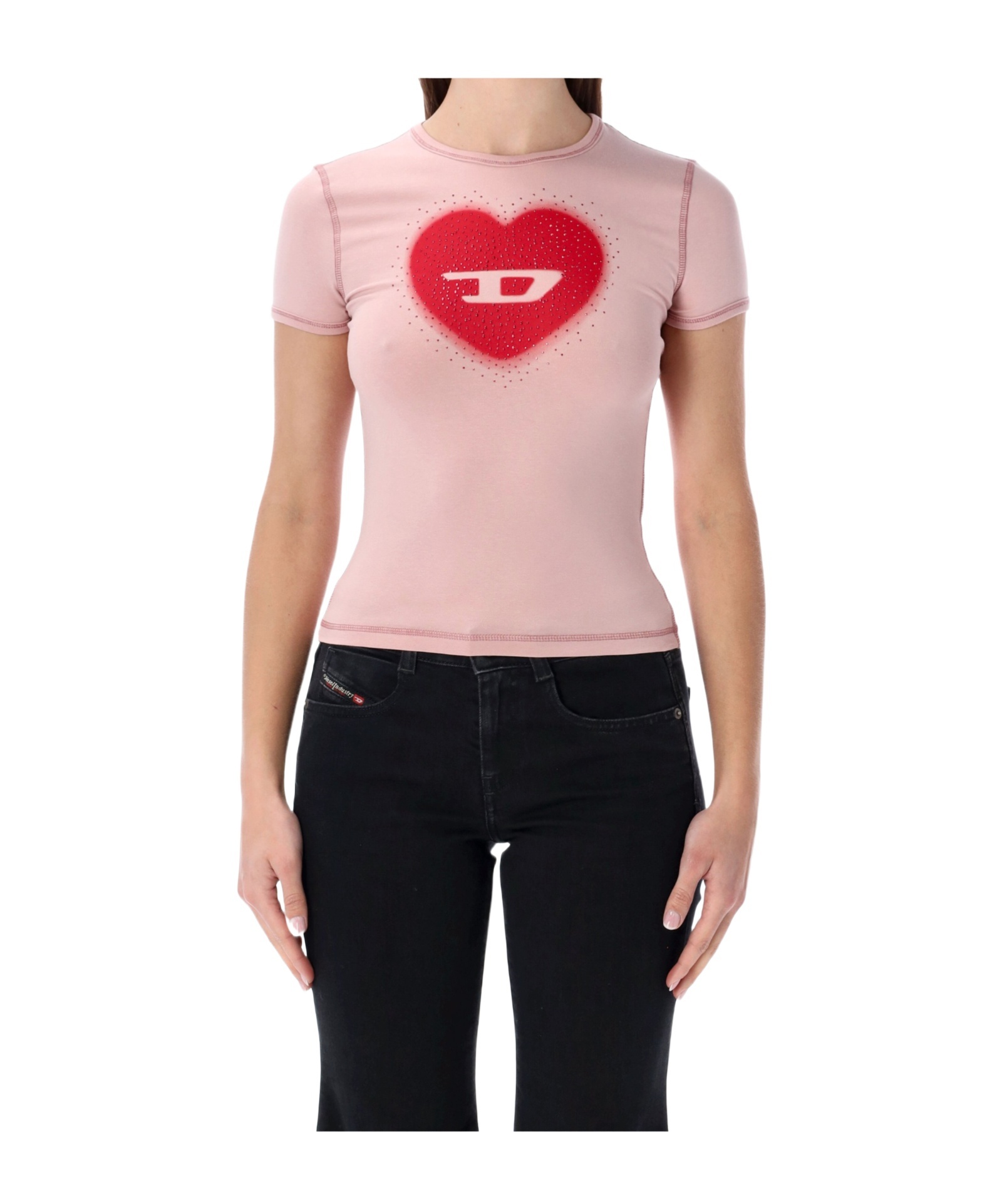 Diesel Heart Printed Crewneck T-shirt In Pink