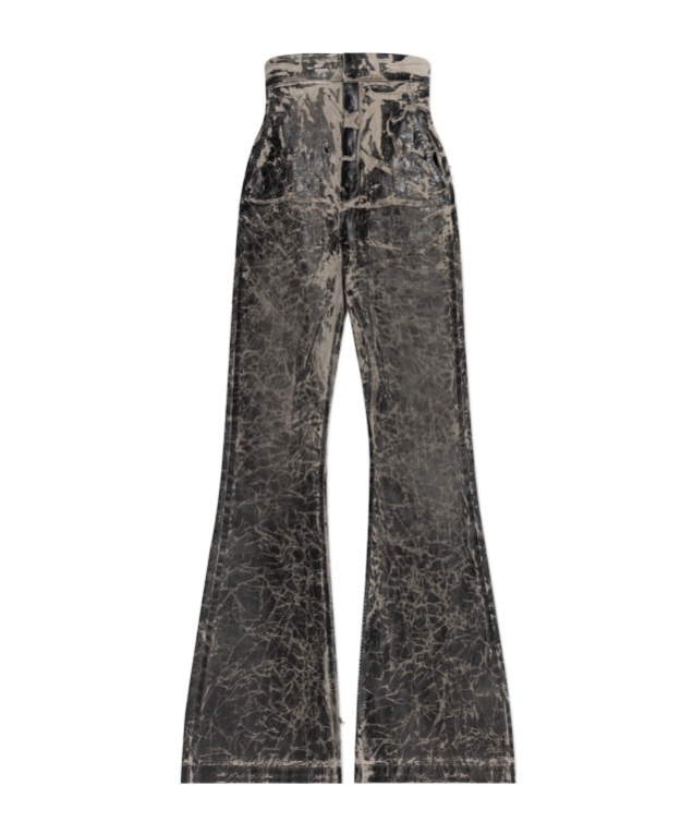 Rick Owens Drkshdw Crackle-effect Flared Trousers In Gray