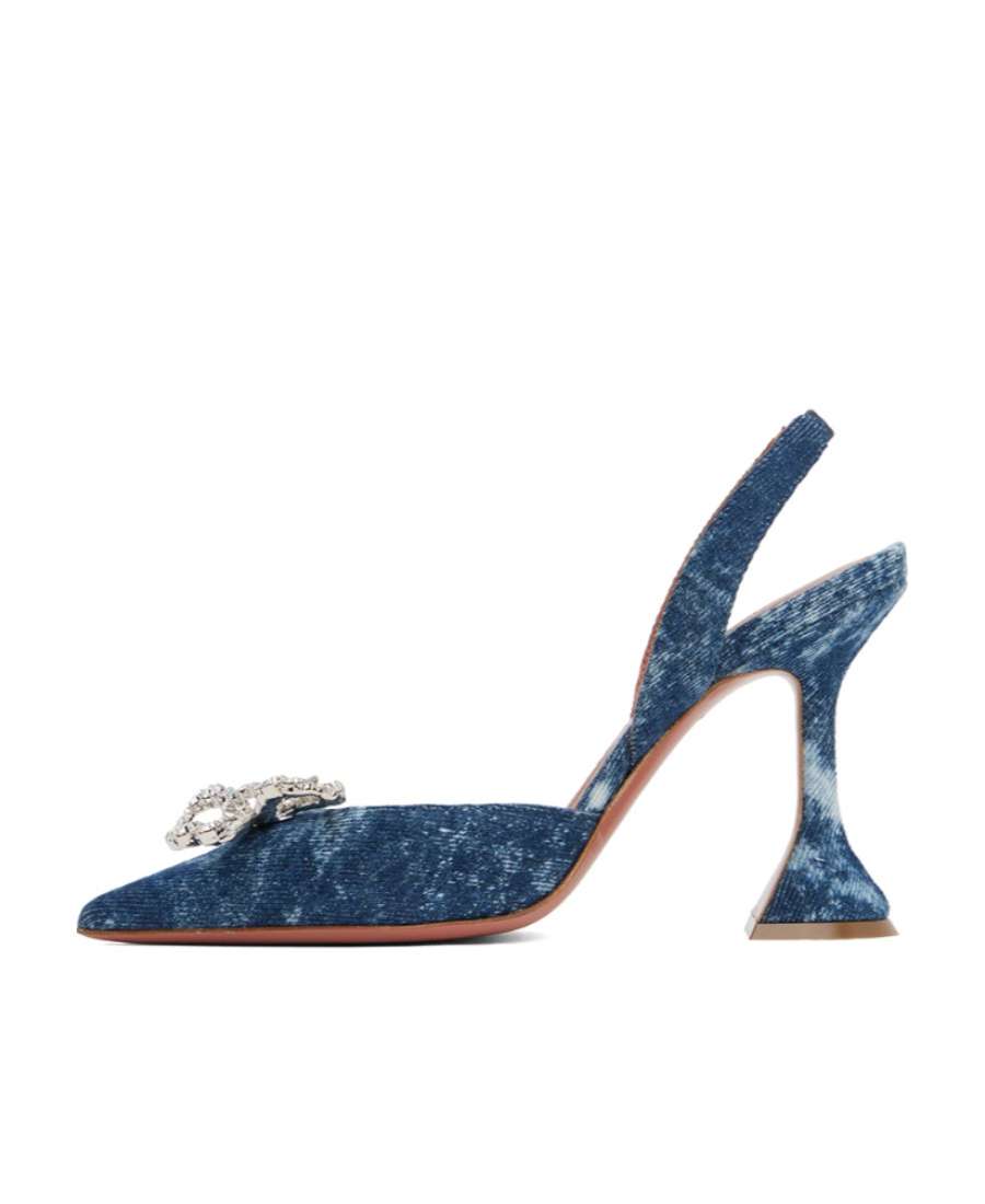 Amina Muaddi Blue Rosie Sling Denim Heels In Blue