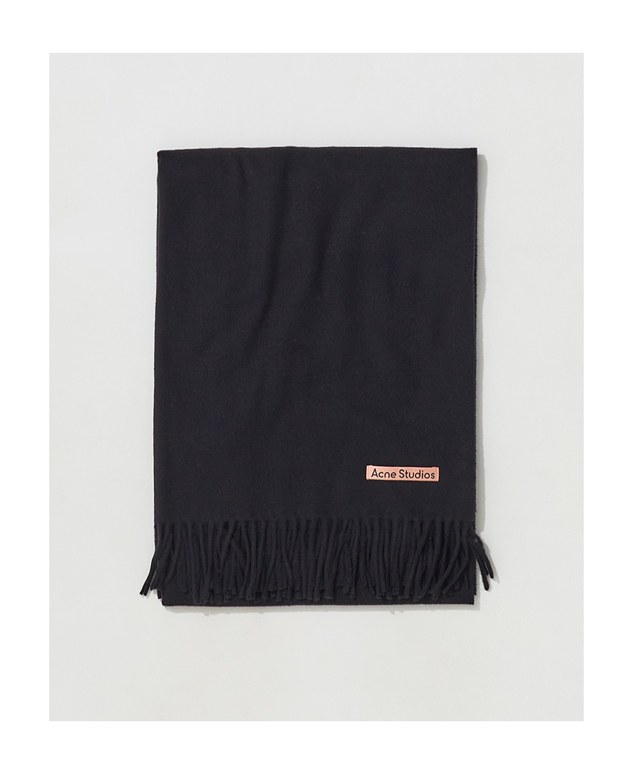 Shop Acne Studios Logo-tag Frayed-edge Scarf In Black
