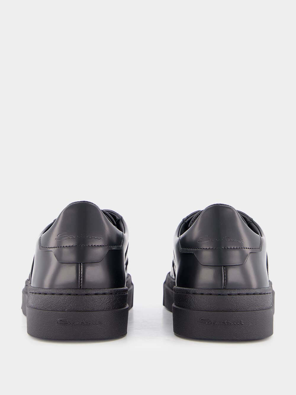 Santoni Double Buckle Sneaker Man Sneakers Black Size 7.5 Leather In Black
