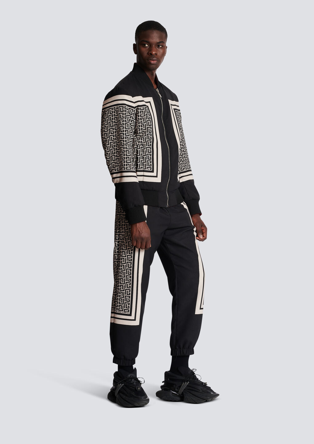 Balmain Monogram-print Reversible Bomber Jacket In Black