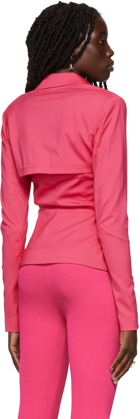 Jacquemus Logo Close-fitting Long-sleeved Elastic Shirt In Red
