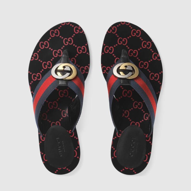 Gucci Gg Belt Web Sandals In Black