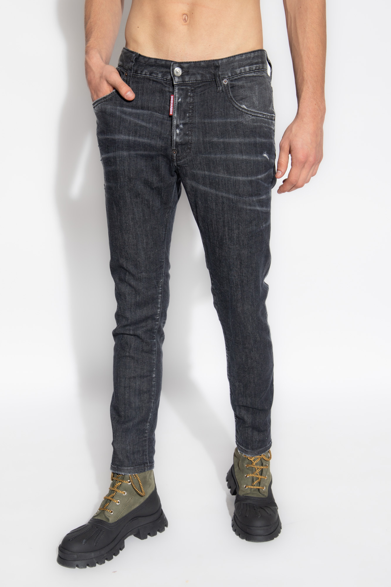 Dsquared2 Tidy Biker Mid-rise Logo-patch Skinny Jeans In Black
