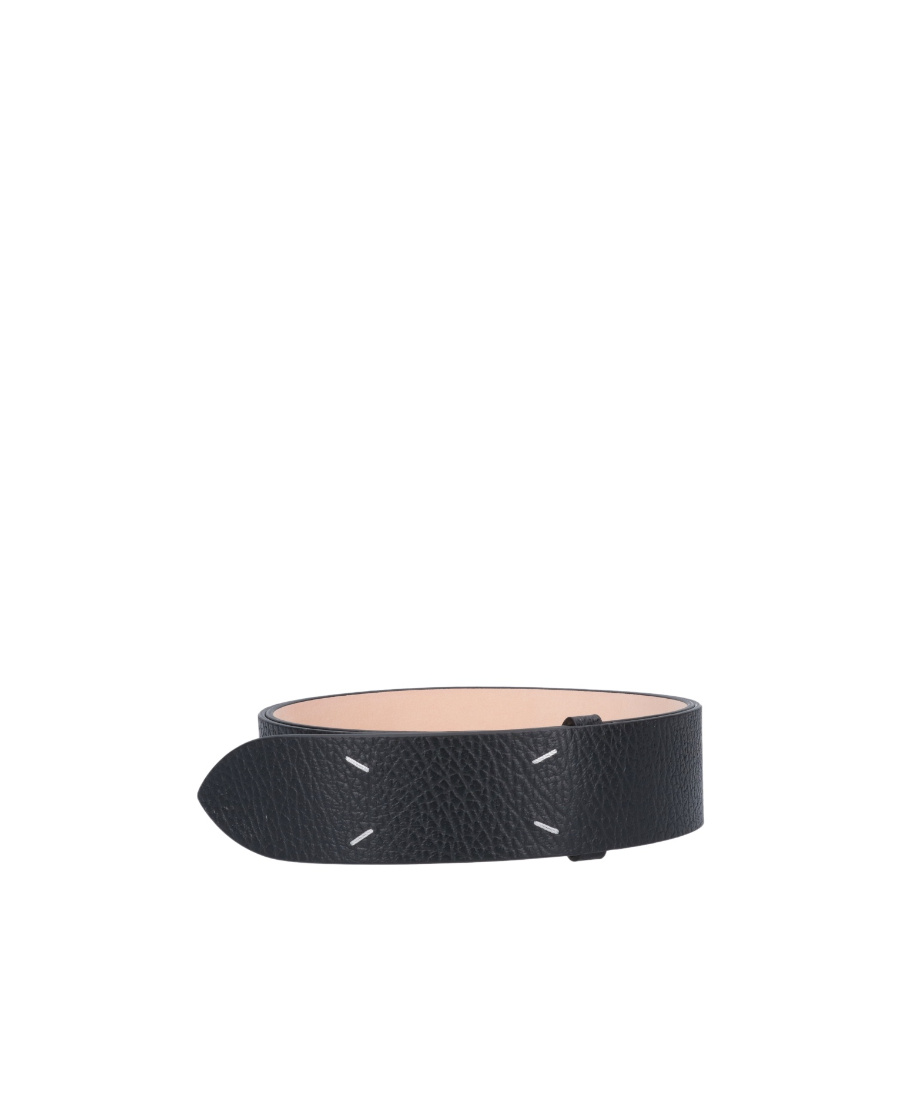 Maison Margiela Leather Belt With Metallic Accents And Punched Holes In Black