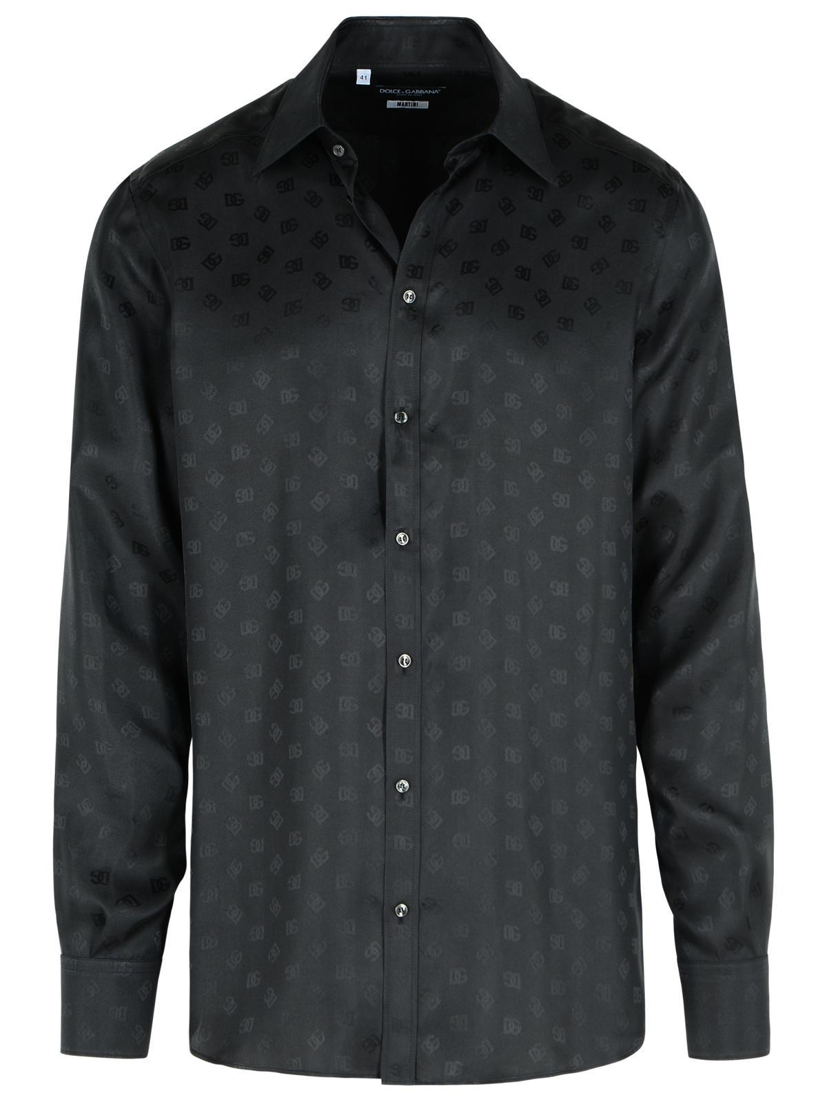 Dolce & Gabbana Jacquard Logo Short Sleeve Shirt In Black