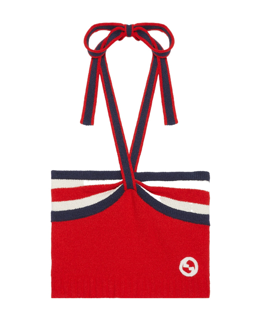 Gucci Knit Cotton Blend Halter Top In Red