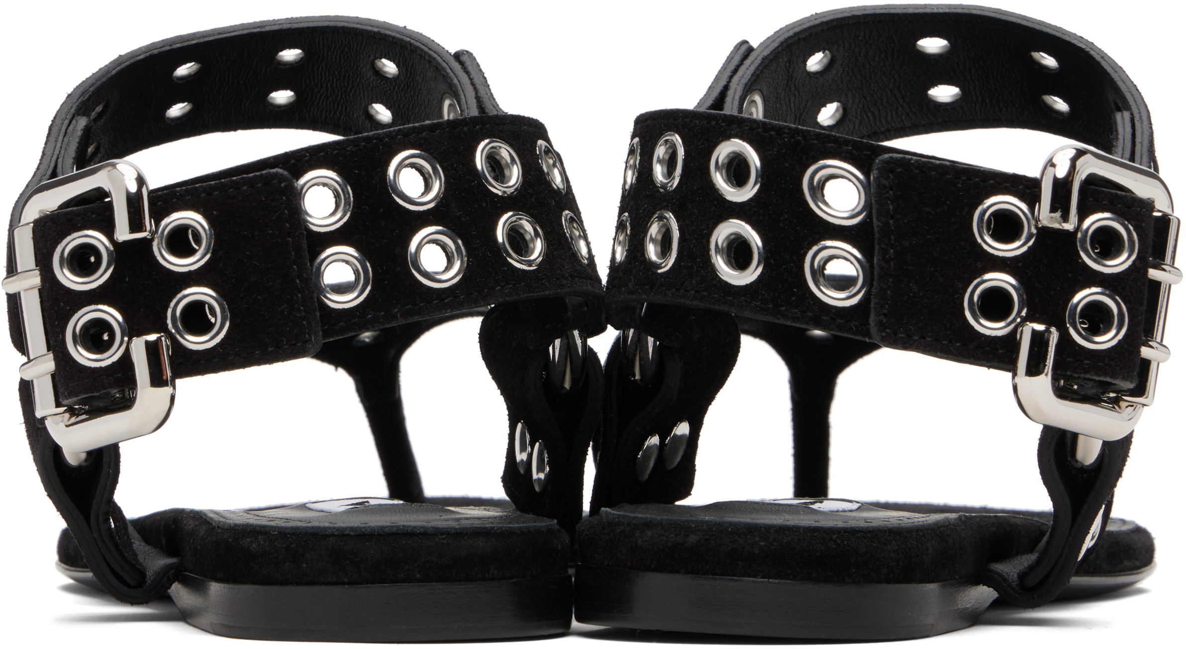 Alaïa Suede Calfskin Herringbone Flat Sandals In Black