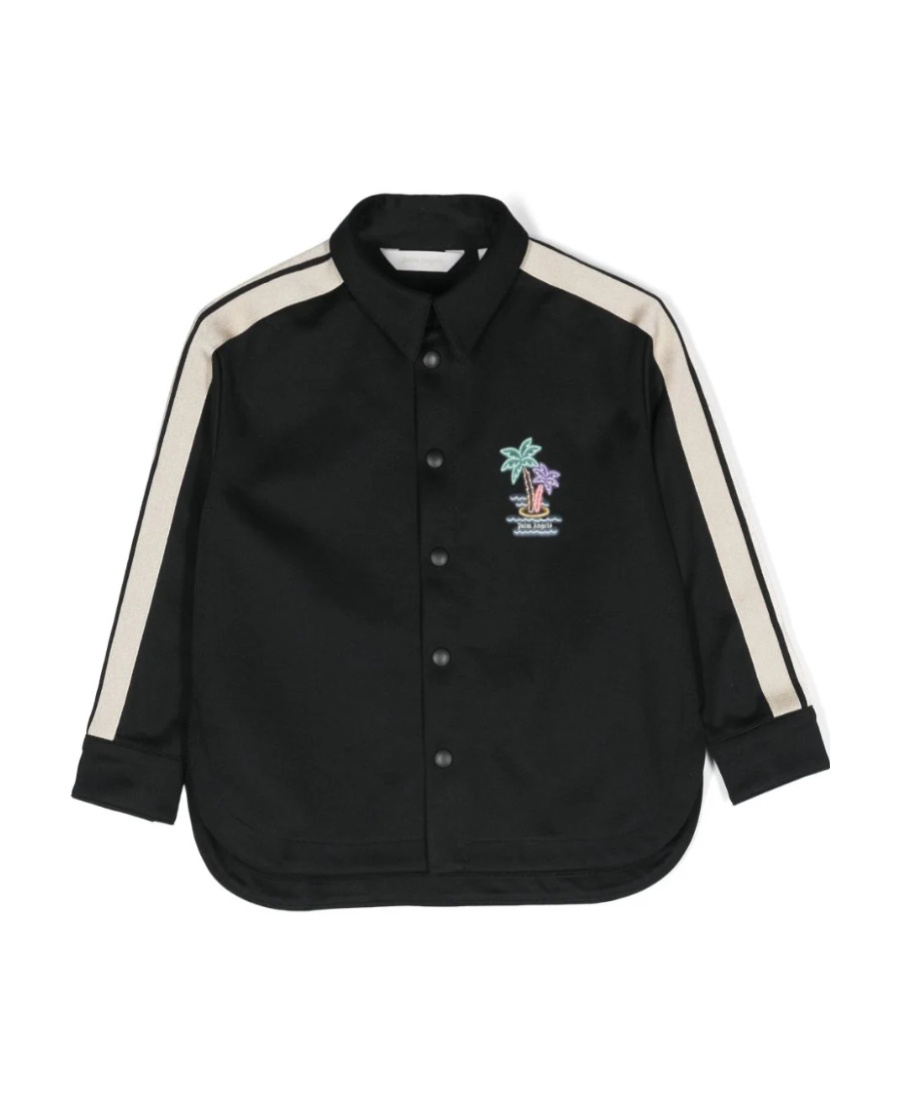 Palm Angels Logo-print Striped Shirt Jacket In Black