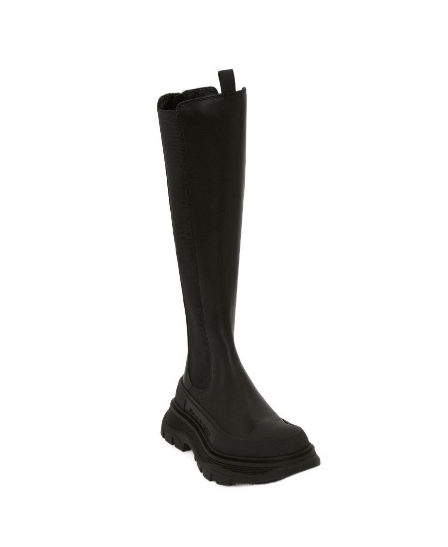 Alexander Mcqueen Tread Slick Leather Mid-calf Boots In Black