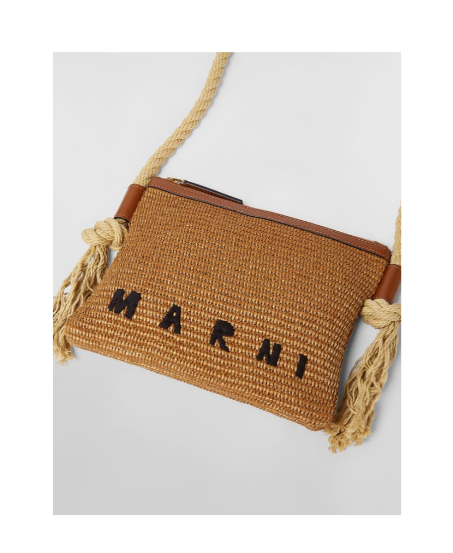 Marni Logo-embroidered Shoulder Bag In Brown