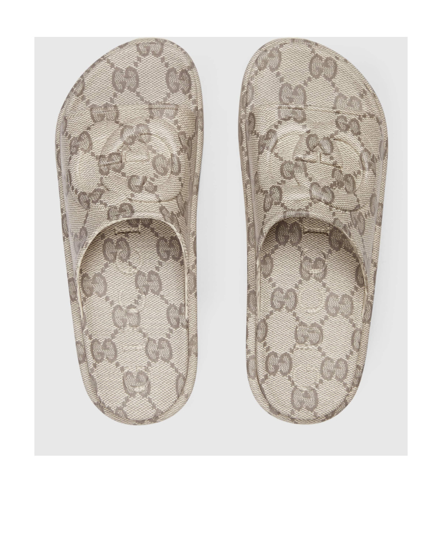 Gucci Canvas Interlocking G Slides In Nude