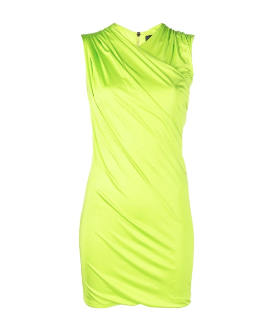 Versace Green Sleeveless Draped Mini Dress In Yellow