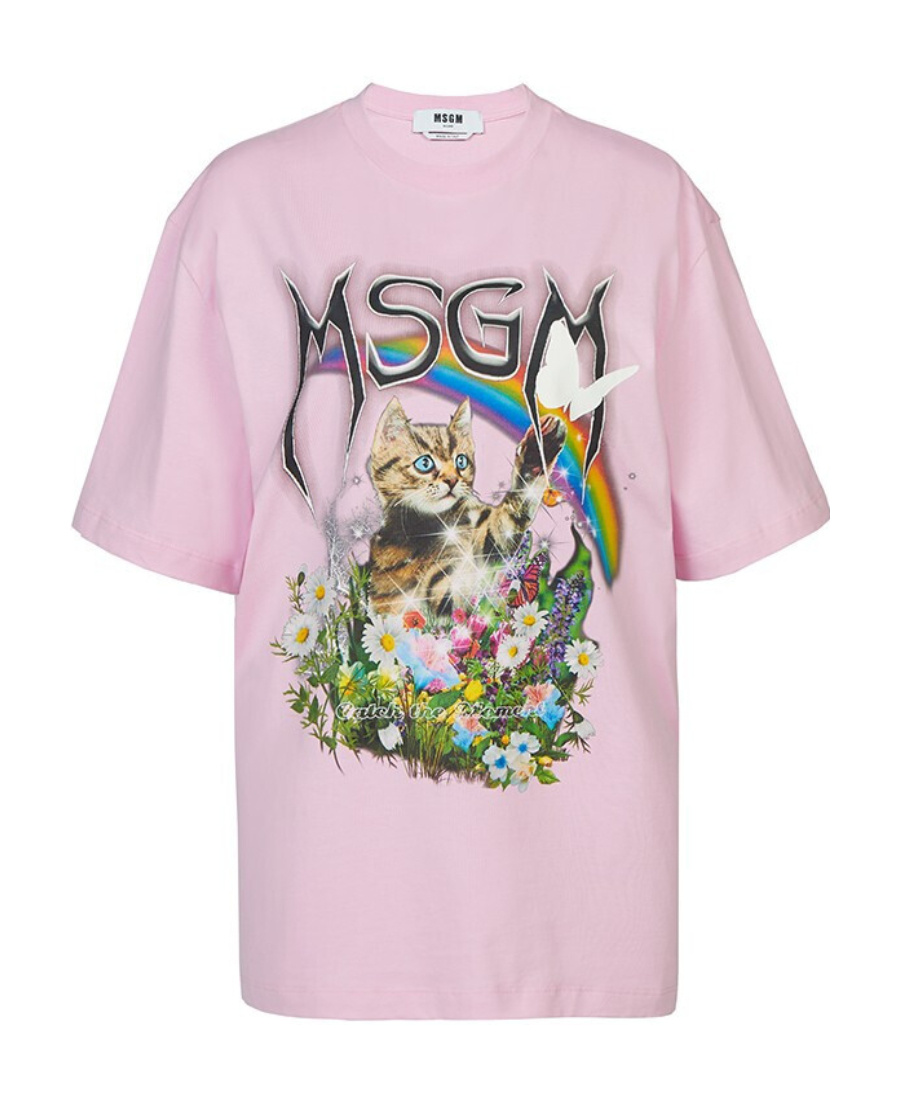 Msgm Simple Fashion Printed T-shirt In Pink
