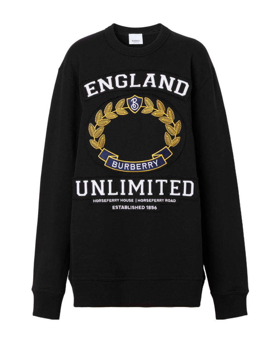 Burberry College Graphic Cotton Oversized Sweatshirt In Black