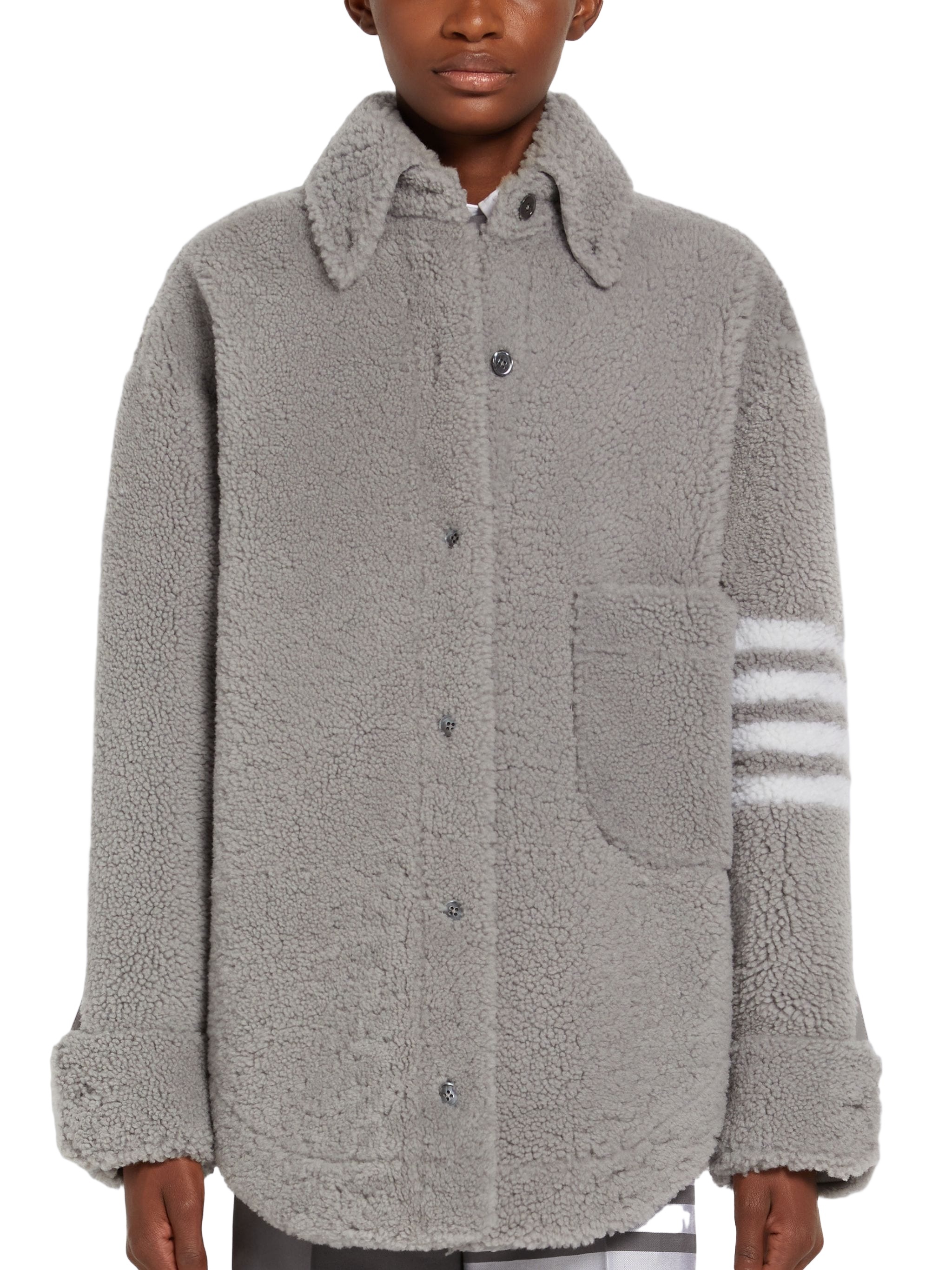 Thom Browne 4-bar Oversized Shirt Jacket In Gray