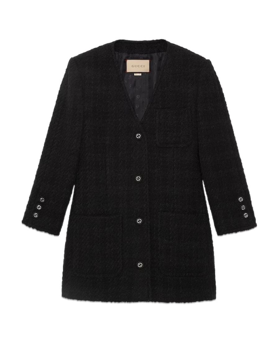 Gucci Women Melange Tweed Jacket In Black