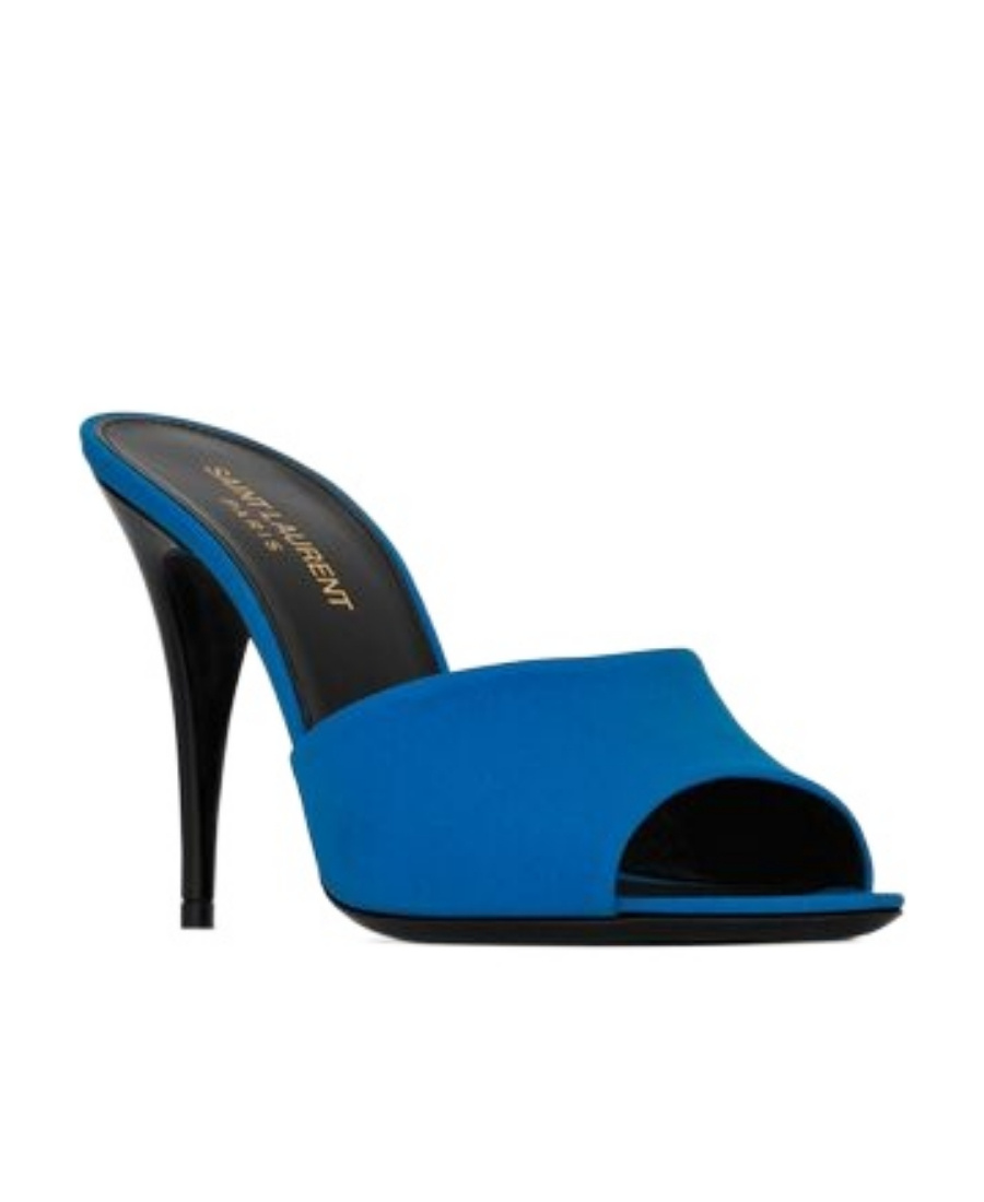 Saint Laurent La 16 Peep Toe Heeled Mules In Blue