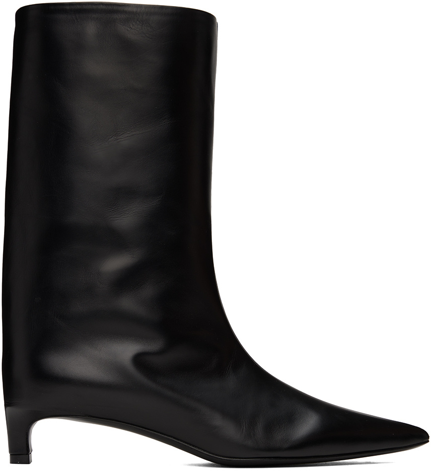 Jil Sander Black Leather Ankle Boots In Black