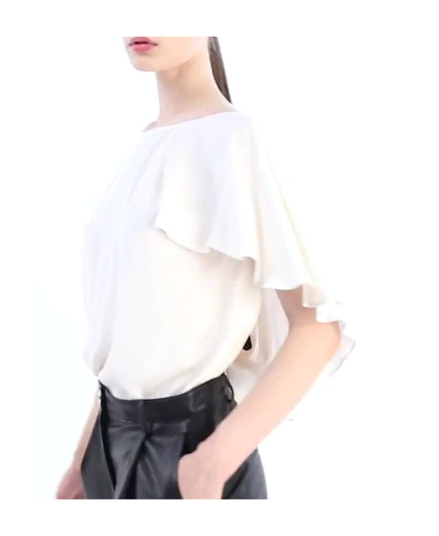 Shop Pinko Ruffled Short-sleeve Blouse In White