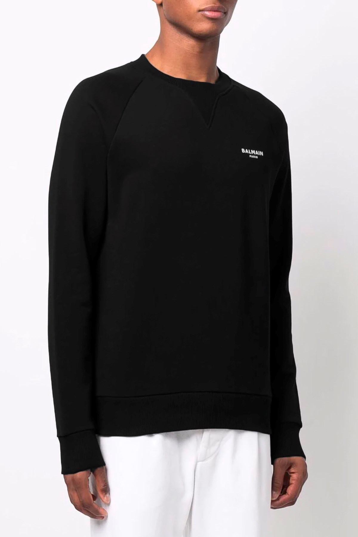 Shop Balmain Logo-print Cotton Jumper In Black