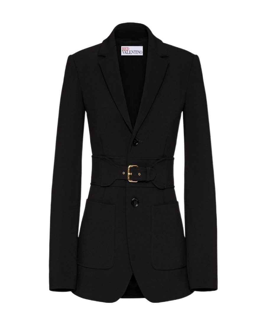 Red Valentino Belted Single-breasted Blazer In Black