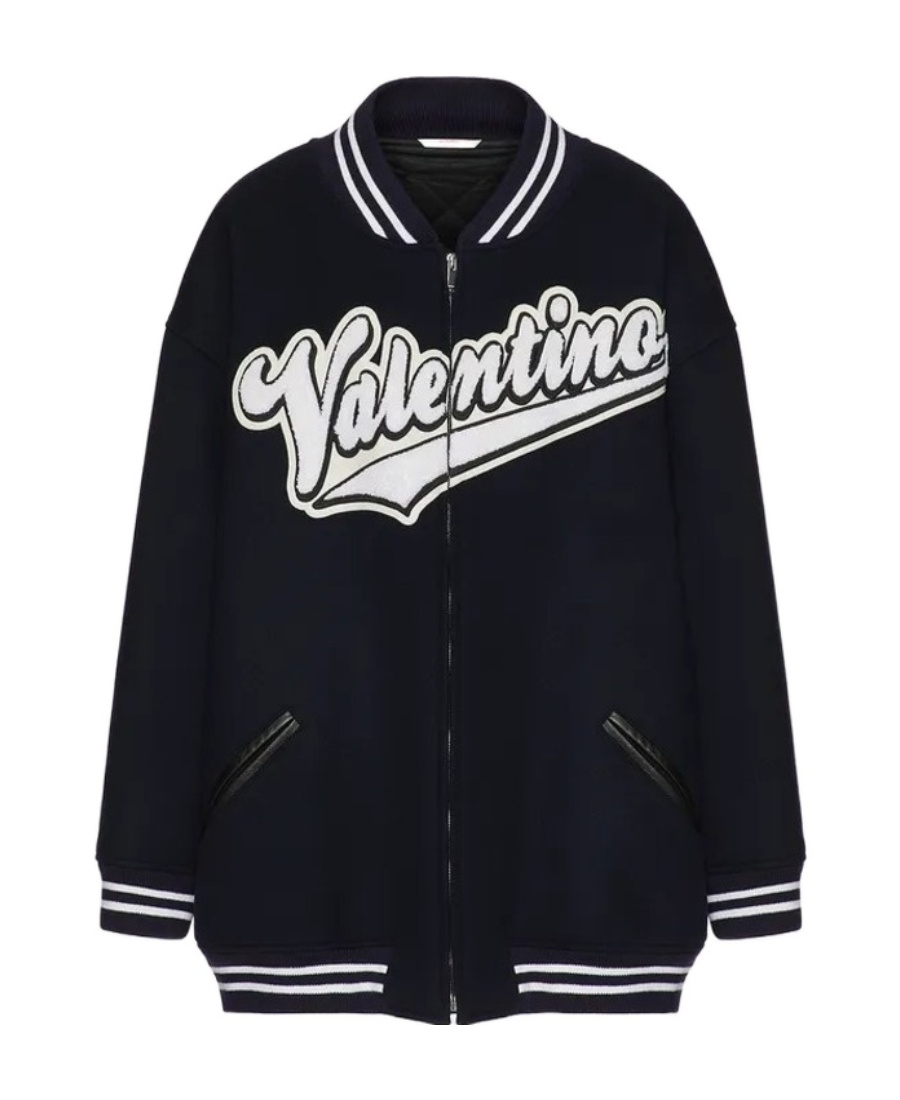 Valentino Embroidered Logo-patch Bomber Jacket In Black