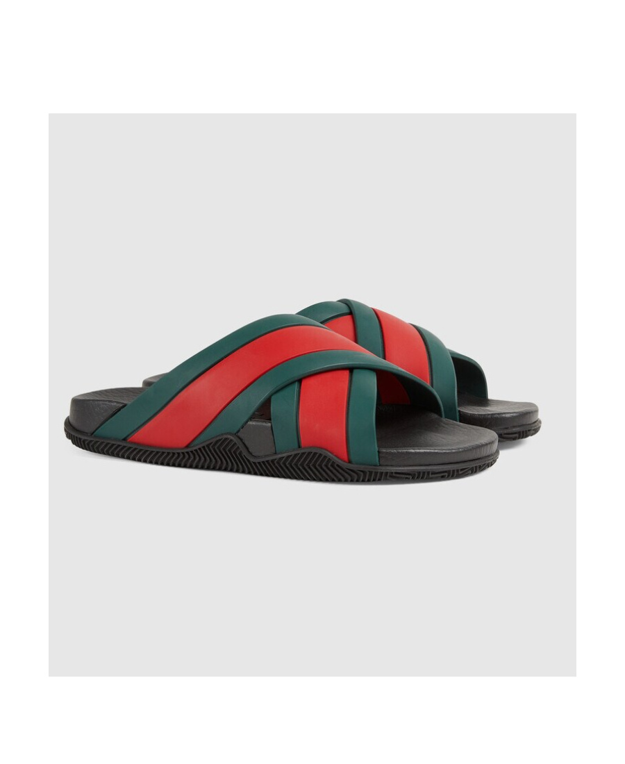 Gucci Web Slide Sandals In Green