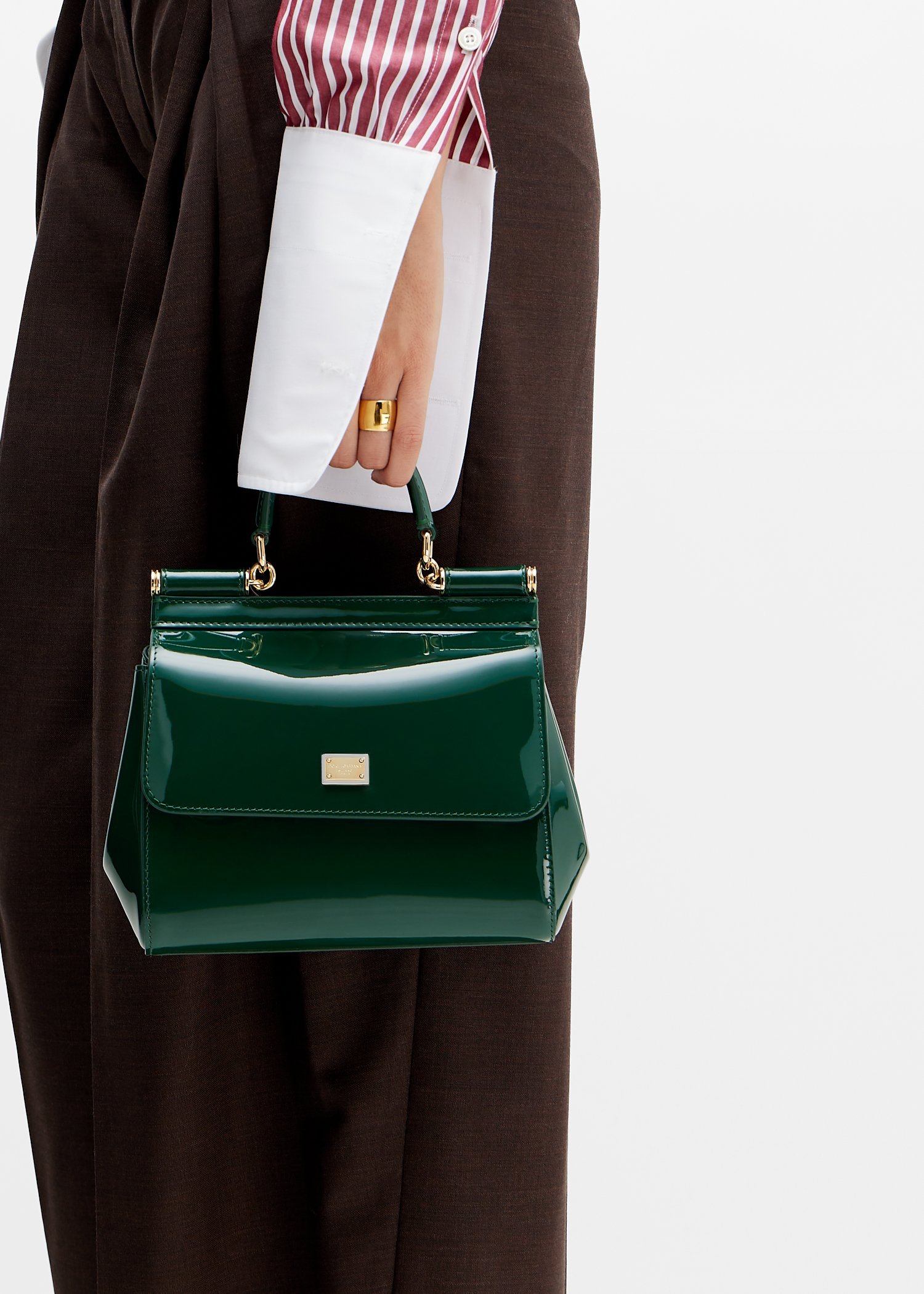 Dolce & Gabbana Medium Sicily Patent-leather Tote Bag In Green