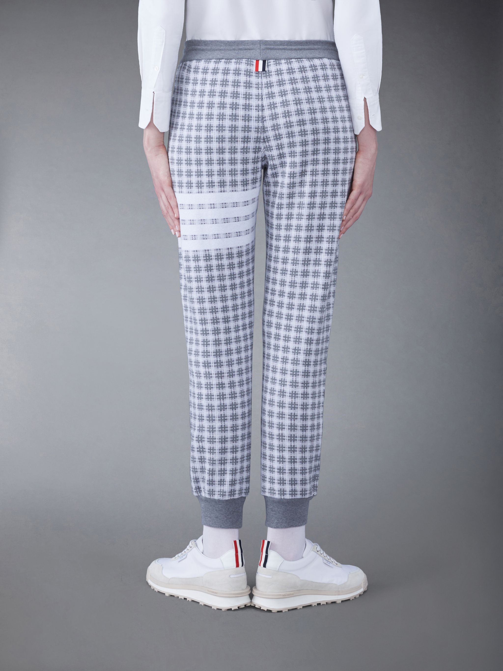 Thom Browne Checked Jacquard Track Pants In Gray