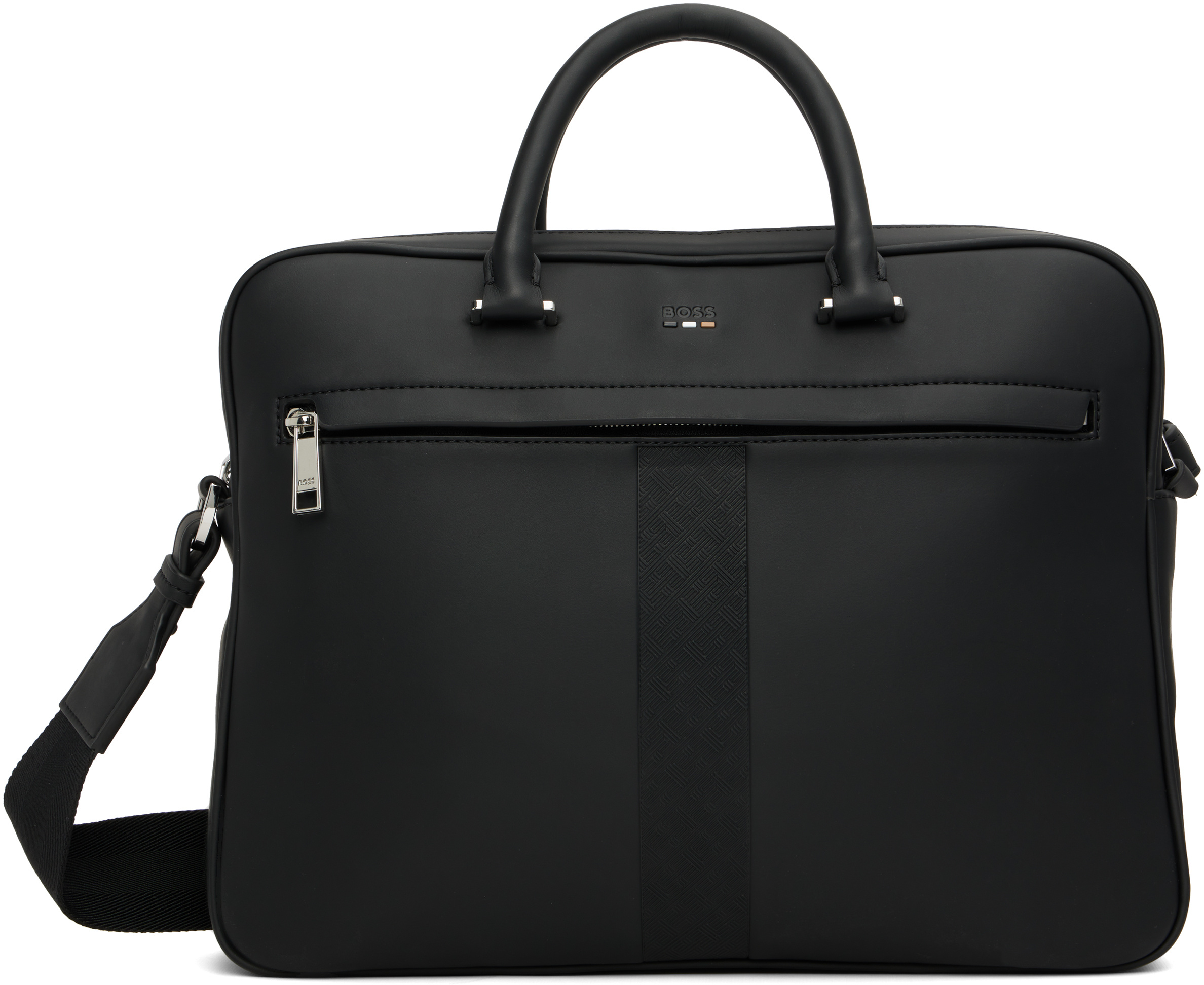 Hugo Boss Black Structured Signature Trims Briefcase In Black